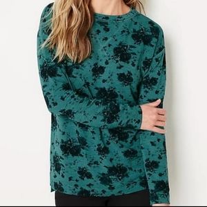 J. Jill Floral Boat Neck Sweatshirt, Blue, Size S